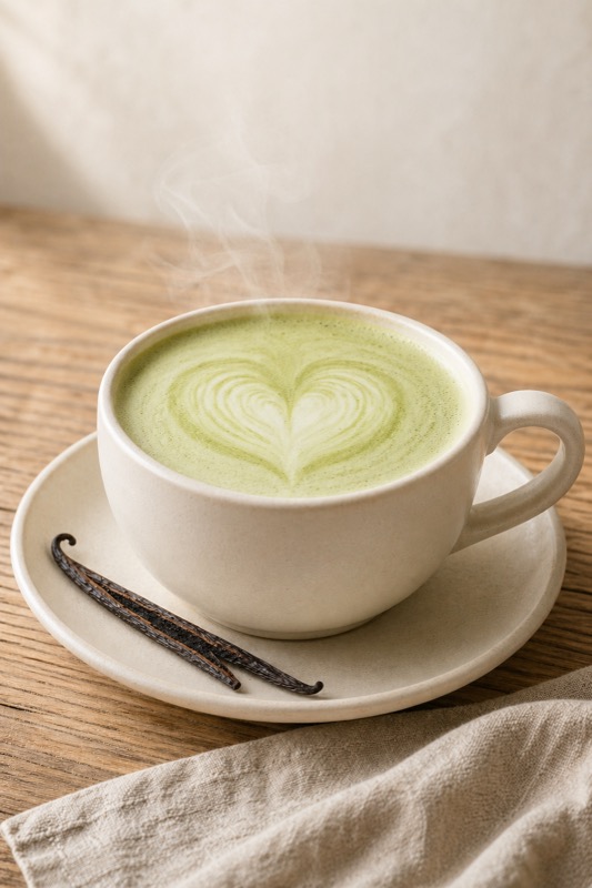 Hot vanilla matcha latte
