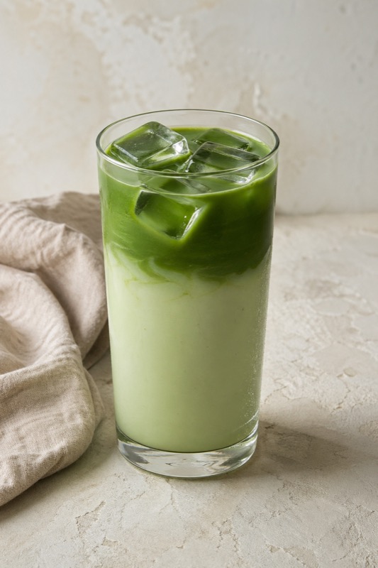 Iced soy milk matcha latte